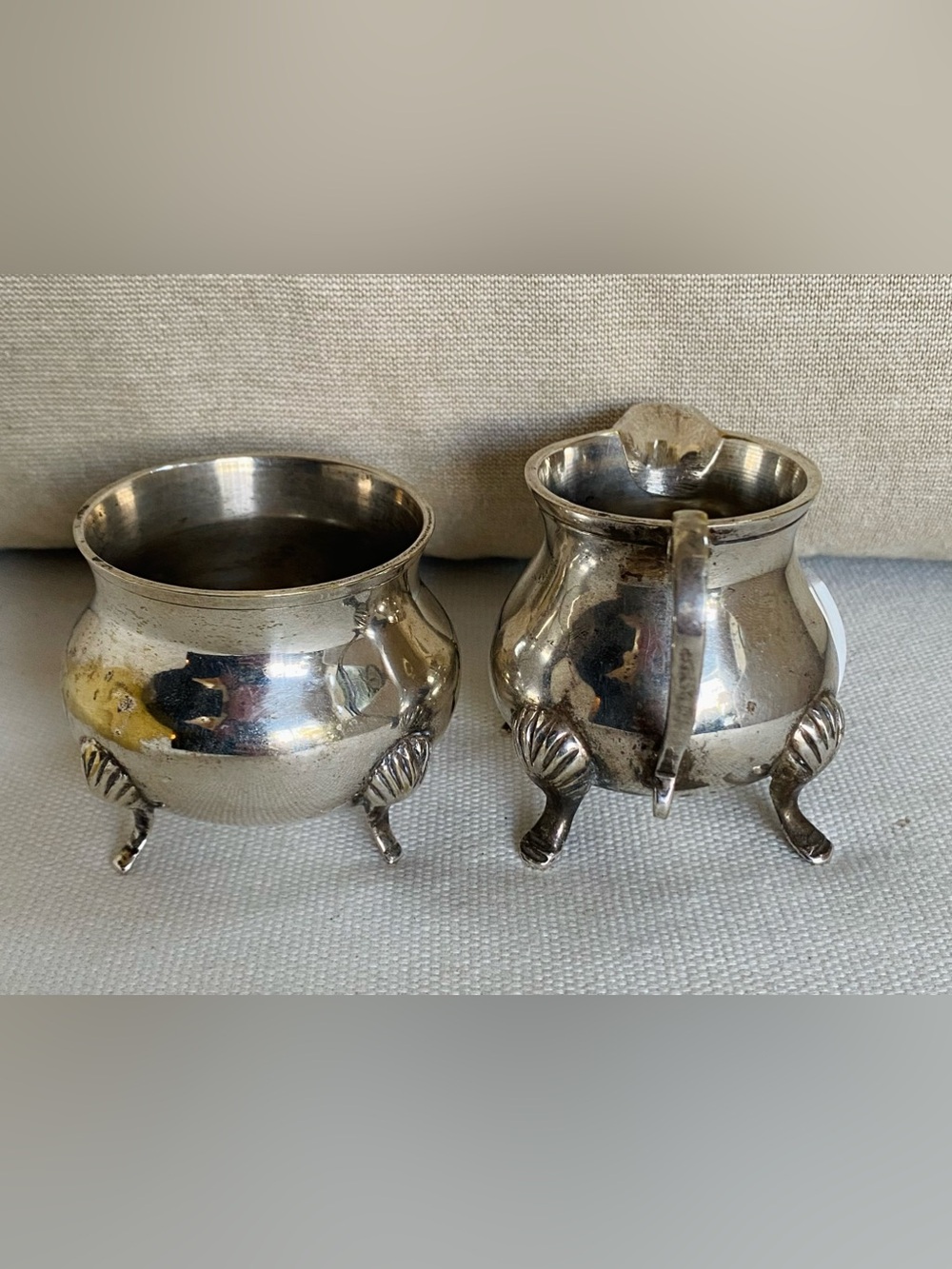 VTG Queen Anne Style Silver Plated Footed Creamer Sugar Bowl Set Shell Feet EPNS - Picture 2 of 5